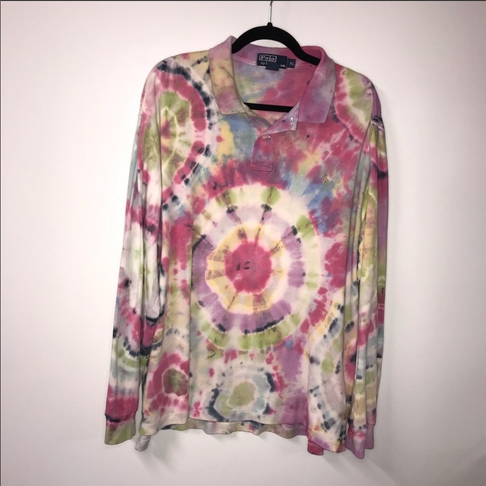 Tie-dyed long-sleeved Polo shirt